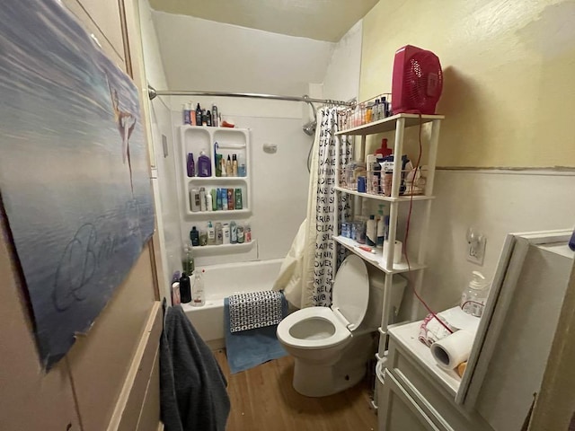 802 Locust St, Prophetstown, IL 61277 - bathroom with toilet, wood finished floors, and shower / bath combination with curtain