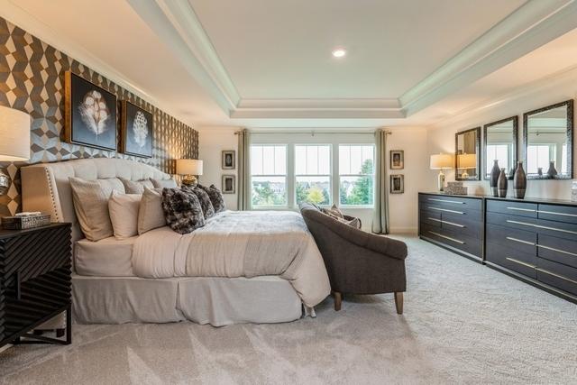 213 Rhinebeck Way, Algonquin, IL 60102 - bedroom with a tray ceiling, ornamental molding, light colored carpet, baseboards, and recessed lighting
