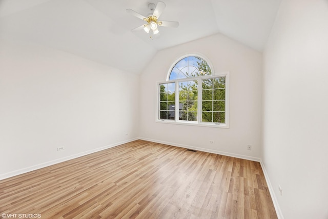1040 E Buckingham Dr, Naperville, IL 60563 - additional living space featuring a ceiling fan, light wood finished floors, vaulted ceiling, and baseboards