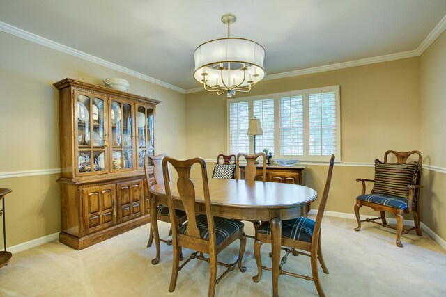 1056 Whirlaway Ave, Naperville, IL 60540 - dining room featuring a chandelier, light colored carpet, crown molding, and baseboards