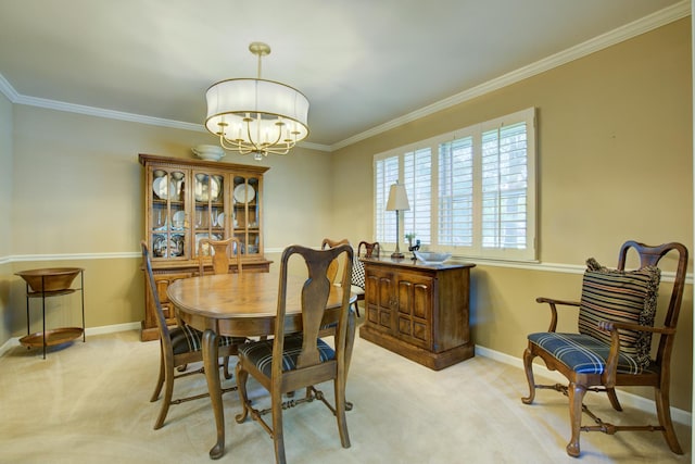 1056 Whirlaway Ave, Naperville, IL 60540 - dining area with a chandelier, baseboards, ornamental molding, and light colored carpet