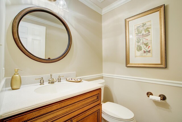 1056 Whirlaway Ave, Naperville, IL 60540 - half bathroom featuring toilet, vanity, and ornamental molding