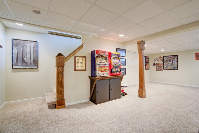 1056 Whirlaway Ave, Naperville, IL 60540 - finished basement featuring carpet flooring, a drop ceiling, recessed lighting, and baseboards