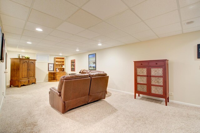 1056 Whirlaway Ave, Naperville, IL 60540 - living room featuring carpet flooring, a drop ceiling, recessed lighting, and baseboards