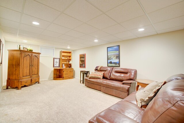 1056 Whirlaway Ave, Naperville, IL 60540 - carpeted living room with a paneled ceiling, recessed lighting, and baseboards