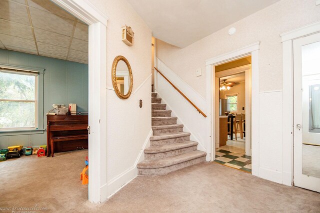 456 S Indiana Ave, Kankakee, IL 60901 - stairway with carpet flooring and a ceiling fan