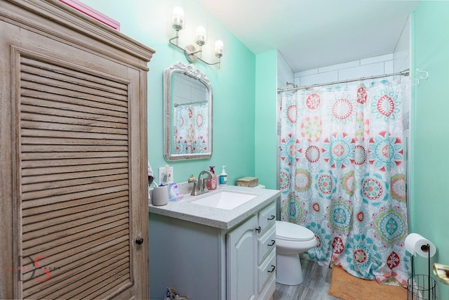 907 Parks Ln, Ottawa, IL 61350 - full bath featuring toilet, vanity, wood finished floors, and curtained shower