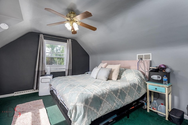 907 Parks Ln, Ottawa, IL 61350 - carpeted bedroom with lofted ceiling, ceiling fan, and baseboards