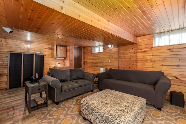 907 Parks Ln, Ottawa, IL 61350 - living area featuring wooden ceiling, wooden walls, and wood finished floors