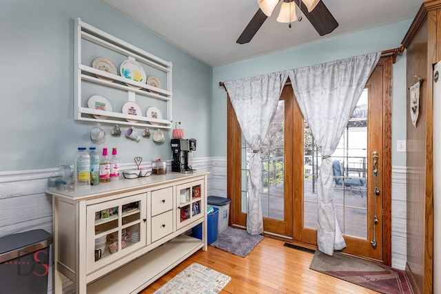 907 Parks Ln, Ottawa, IL 61350 - entryway with a wainscoted wall, light wood-type flooring, and ceiling fan