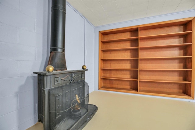 1651 Phillips Woods Ln, Urbana, IL 61802 - detailed view of concrete block wall and a wood stove