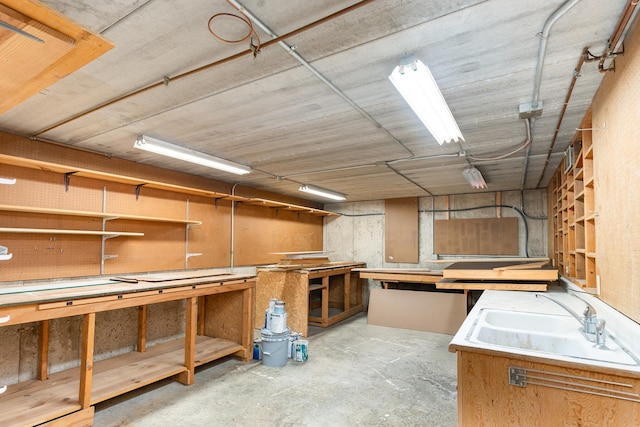 244 Greenwood N, Dekalb, IL 60115 - basement featuring a workshop area and a sink