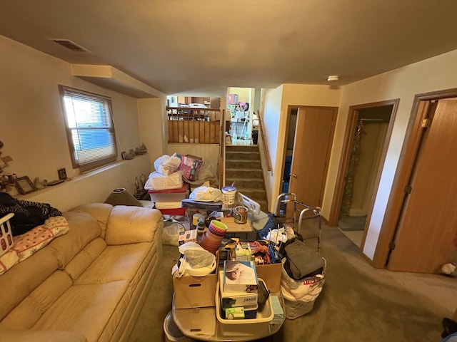 6501 Walter Adamic Ln, Plainfield, IL 60586 - carpeted living area with stairway
