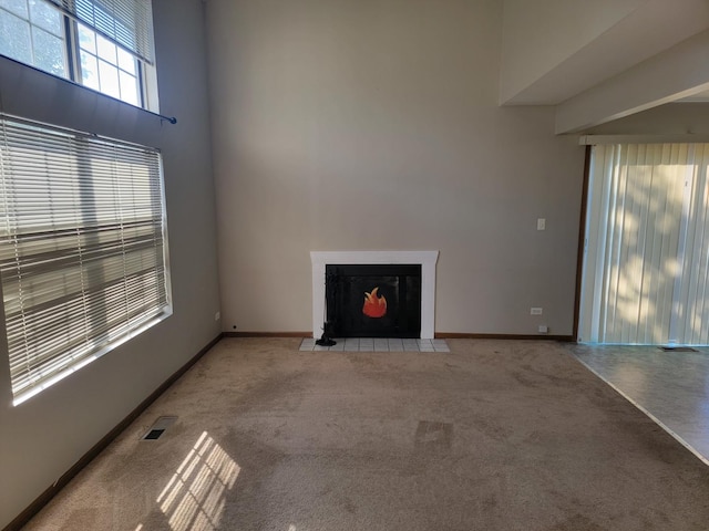 202 Teak Ln, Streamwood, IL 60107 - unfurnished living room featuring carpet and a fireplace with flush hearth