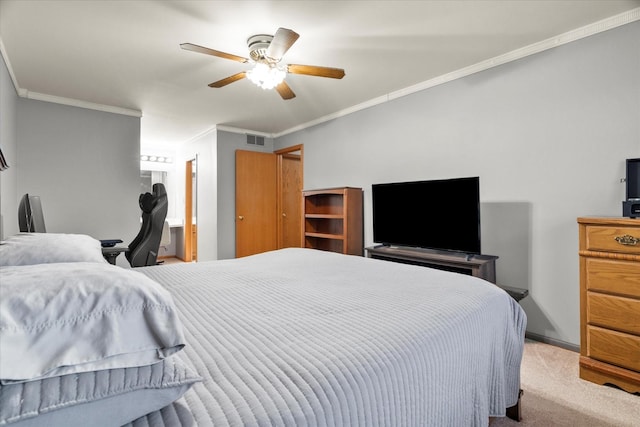 1412 Root St, Crest Hill, IL 60403 - bedroom with carpet flooring, ornamental molding, a ceiling fan, and baseboards
