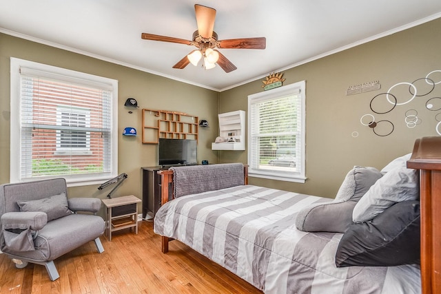9532 Lexington Ave, Brookfield, IL 60513 - bedroom featuring light wood-style flooring, crown molding, and ceiling fan