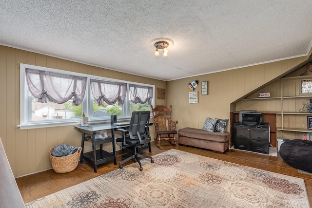 9532 Lexington Ave, Brookfield, IL 60513 - office area featuring a textured ceiling and wooden walls