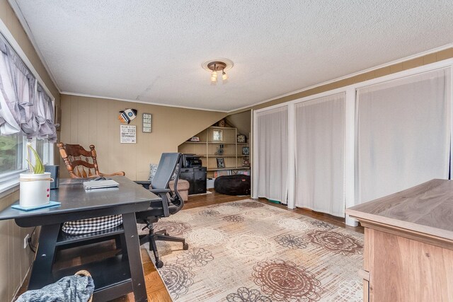 9532 Lexington Ave, Brookfield, IL 60513 - home office featuring crown molding, a textured ceiling, and wood finished floors