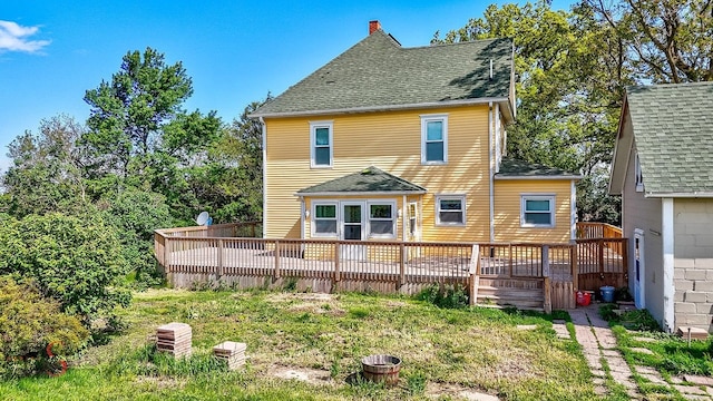 22386 N 3400 E Rd, Emington, IL 60934 - back of property featuring a wooden deck, a shingled roof, and a yard
