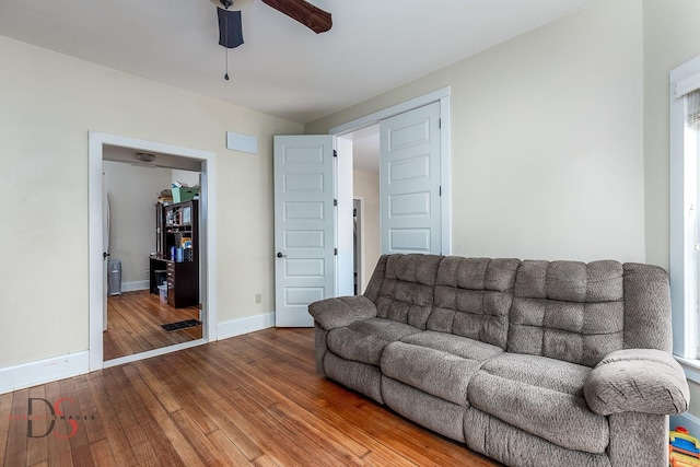 22386 N 3400 E Rd, Emington, IL 60934 - living area featuring ceiling fan, hardwood / wood-style flooring, and baseboards