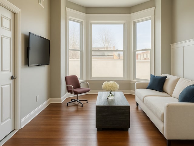2823 W Flournoy St, Chicago, IL 60612 - living area featuring dark wood-style flooring and baseboards