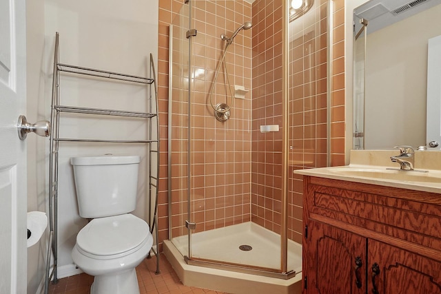 11114 Heritage Dr Unit 3C, Palos Hills, IL 60465 - full bathroom featuring toilet, a stall shower, vanity, and tile patterned floors
