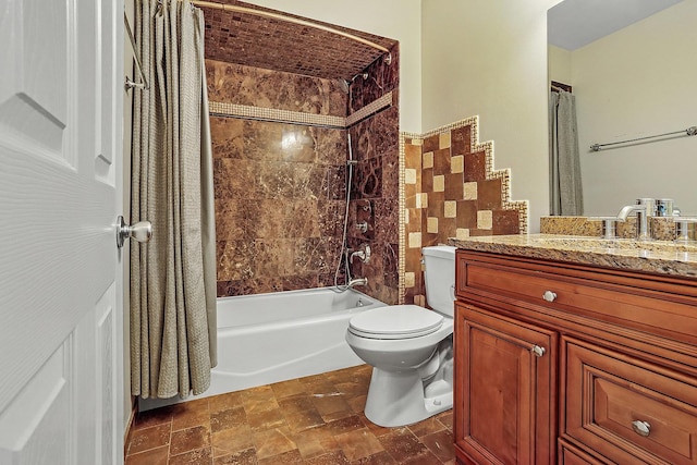 11114 Heritage Dr Unit 3C, Palos Hills, IL 60465 - full bathroom featuring shower / tub combo, vanity, toilet, and stone finish flooring