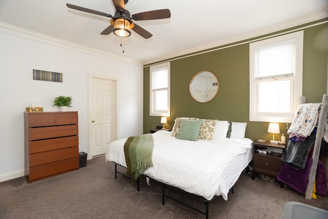 4541 N Malden St Unit 3N, Chicago, IL 60640 - carpeted bedroom with crown molding, a ceiling fan, and baseboards