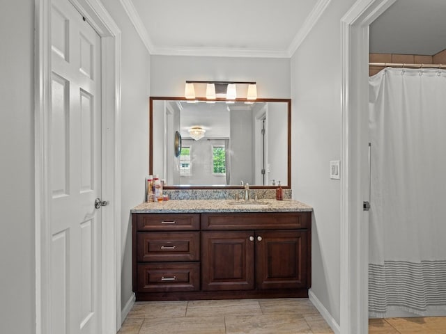 1520 Fordham Ct, Naperville, IL 60565 - bathroom featuring vanity, crown molding, and baseboards