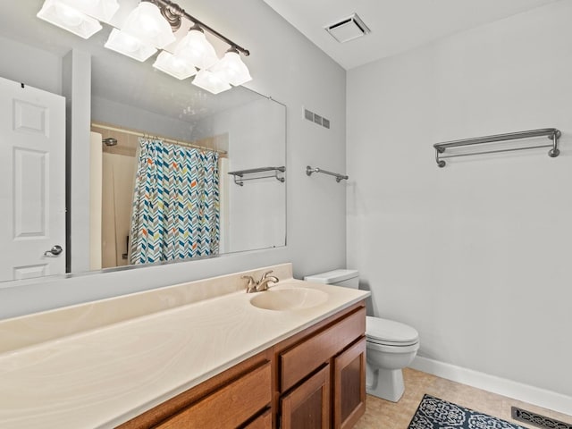 1520 Fordham Ct, Naperville, IL 60565 - bathroom featuring toilet, vanity, tile patterned floors, a shower with shower curtain, and baseboards