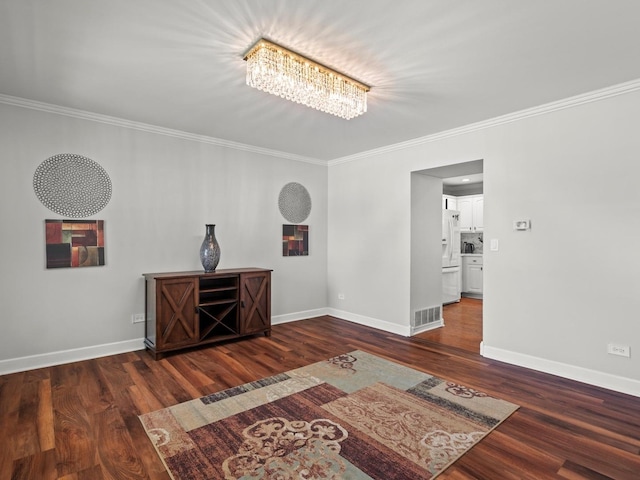 1520 Fordham Ct, Naperville, IL 60565 - living room featuring baseboards, ornamental molding, wood finished floors, and a chandelier