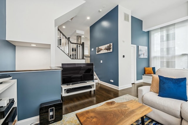 7223 N Hamilton Ave Unit A, Chicago, IL 60645 - living area featuring wood finished floors, baseboards, stairway, and recessed lighting