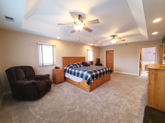 5831 W 109th St, Chicago Ridge, IL 60415 - bedroom with a raised ceiling, light carpet, recessed lighting, baseboards, and a ceiling fan