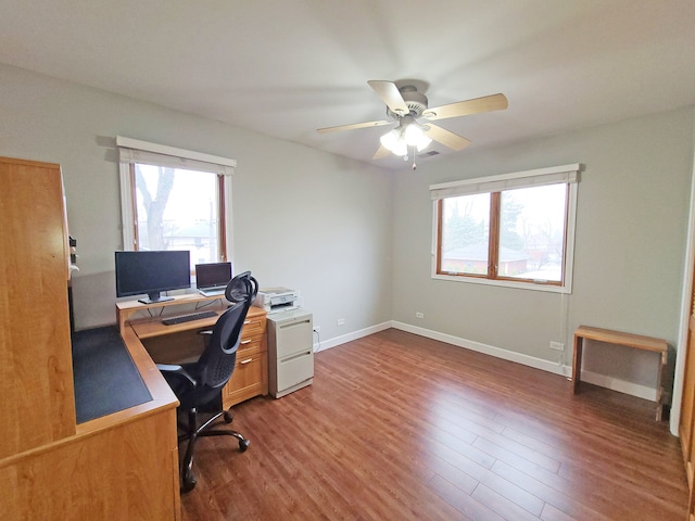 5831 W 109th St, Chicago Ridge, IL 60415 - office space featuring ceiling fan, wood finished floors, and baseboards