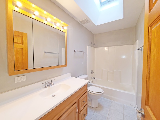 5831 W 109th St, Chicago Ridge, IL 60415 - full bathroom with a skylight, toilet, vanity, shower / washtub combination, and tile patterned floors