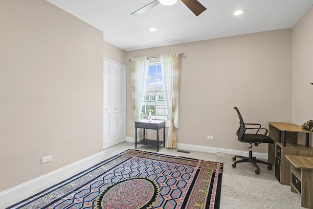 1086 Brighton Dr, Carol Stream, IL 60188 - carpeted office with a ceiling fan, baseboards, and recessed lighting