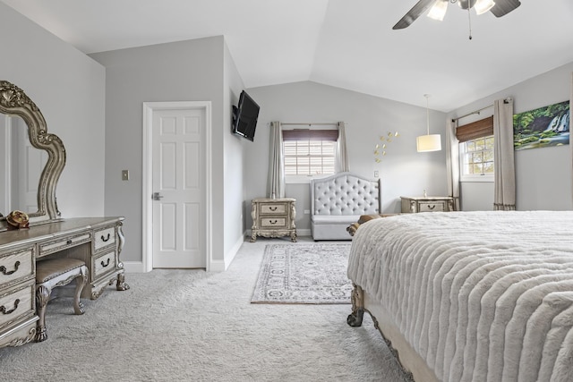 1086 Brighton Dr, Carol Stream, IL 60188 - bedroom with vaulted ceiling, carpet, baseboards, and ceiling fan