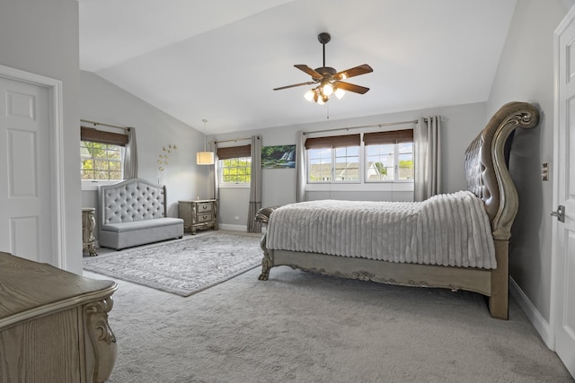 1086 Brighton Dr, Carol Stream, IL 60188 - carpeted bedroom with vaulted ceiling, baseboards, and ceiling fan