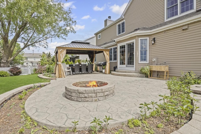 1086 Brighton Dr, Carol Stream, IL 60188 - view of patio with an outdoor fire pit, a gazebo, and entry steps