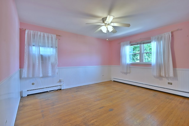 2808 Struckman Ave, River Grove, IL 60171 - empty room with a baseboard radiator, wainscoting, wood finished floors, and a ceiling fan