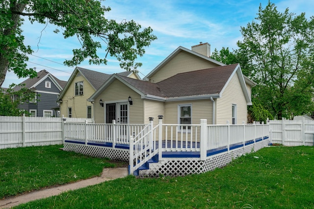 217 W Mazon Ave, Dwight, IL 60420 - back of house featuring a deck, roof with shingles, and a chimney