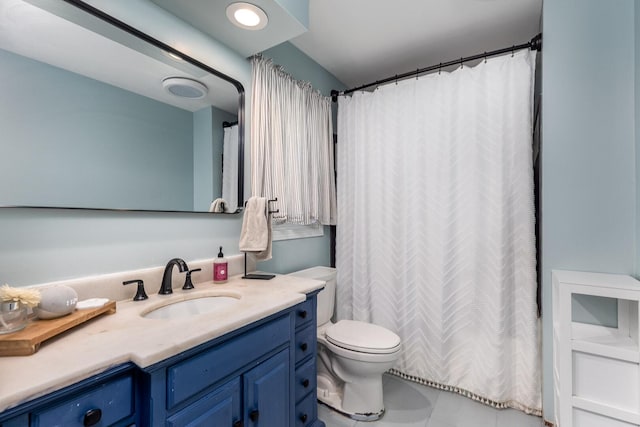 2655 N 3853rd Rd, Sheridan, IL 60551 - bathroom featuring vanity, toilet, tile patterned floors, and a shower with shower curtain