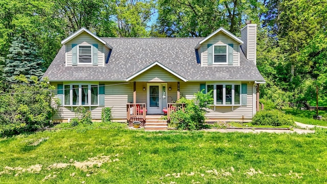 2655 N 3853rd Rd, Sheridan, IL 60551 - cape cod house with a chimney, a front lawn, and a shingled roof