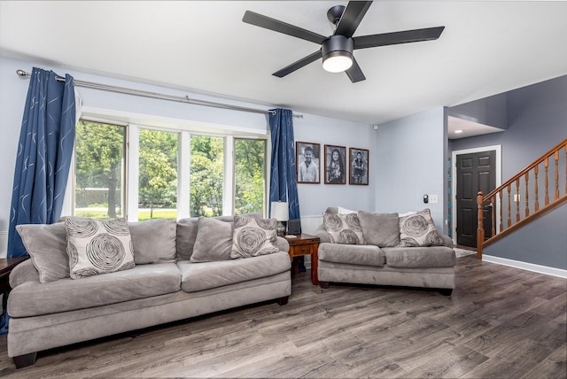 2655 N 3853rd Rd, Sheridan, IL 60551 - living area featuring wood finished floors, ceiling fan, stairway, and baseboards
