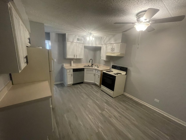 1616 Richmond Cir Unit 101, Joliet, IL 60435 - kitchen with white appliances, a sink, white cabinets, a ceiling fan, and light countertops