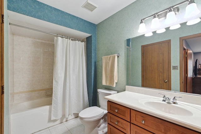 9254 Windsor Pkwy, Tinley Park, IL 60487 - full bathroom with vanity, toilet, tile patterned flooring, and shower / bathtub combination with curtain