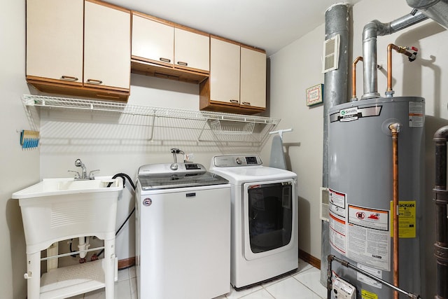 9254 Windsor Pkwy, Tinley Park, IL 60487 - laundry area featuring water heater, cabinet space, and washing machine and clothes dryer