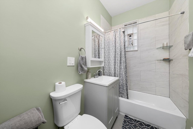5635 S May St, Chicago, IL 60621 - bathroom featuring toilet, vanity, shower / bath combo with shower curtain, and tile patterned floors