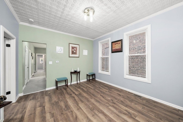 5635 S May St, Chicago, IL 60621 - unfurnished room with wood finished floors, ornamental molding, an ornate ceiling, and baseboards