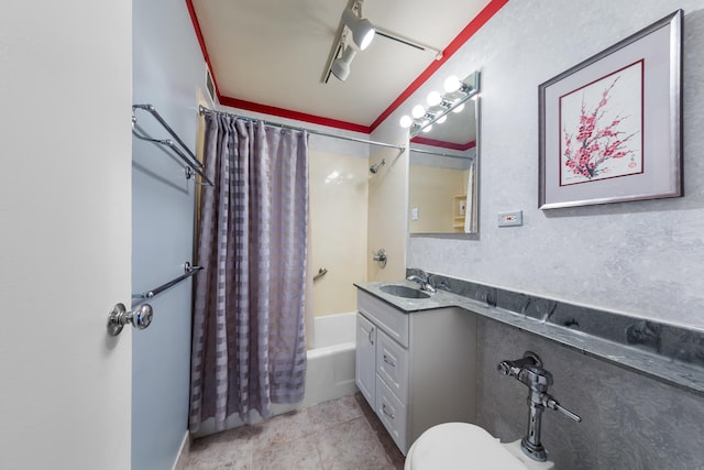 247 E Chestnut St Unit 1102, Chicago, IL 60611 - full bath with shower / tub combo with curtain, vanity, tile patterned floors, and toilet